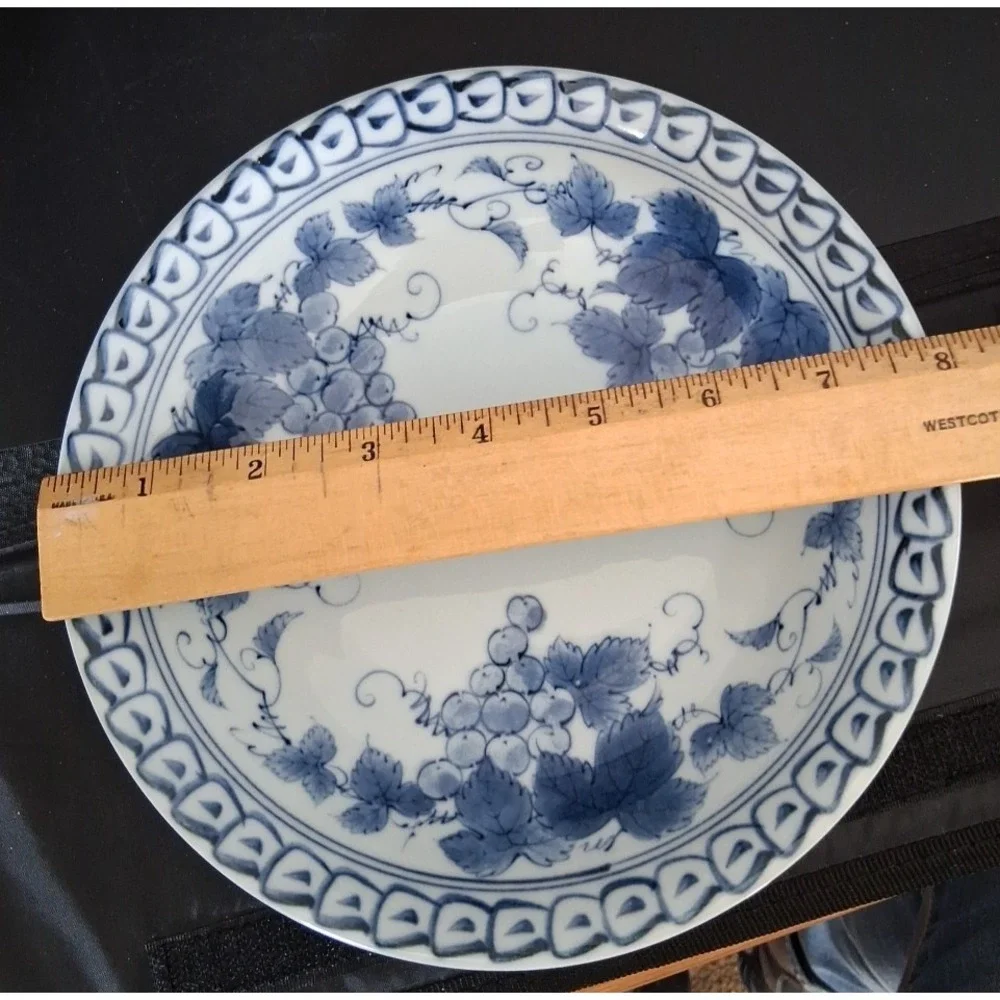 Vintage Blue and White Porcelain Bowl with Grape Design